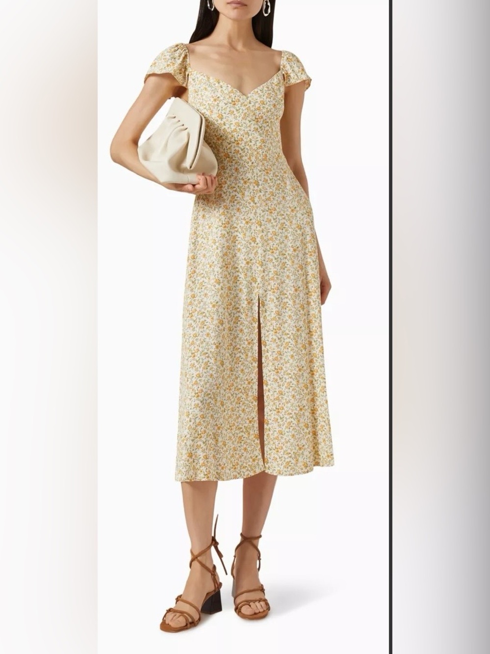 Reformation Baxley Yellow Floral Midi Dress Size 6